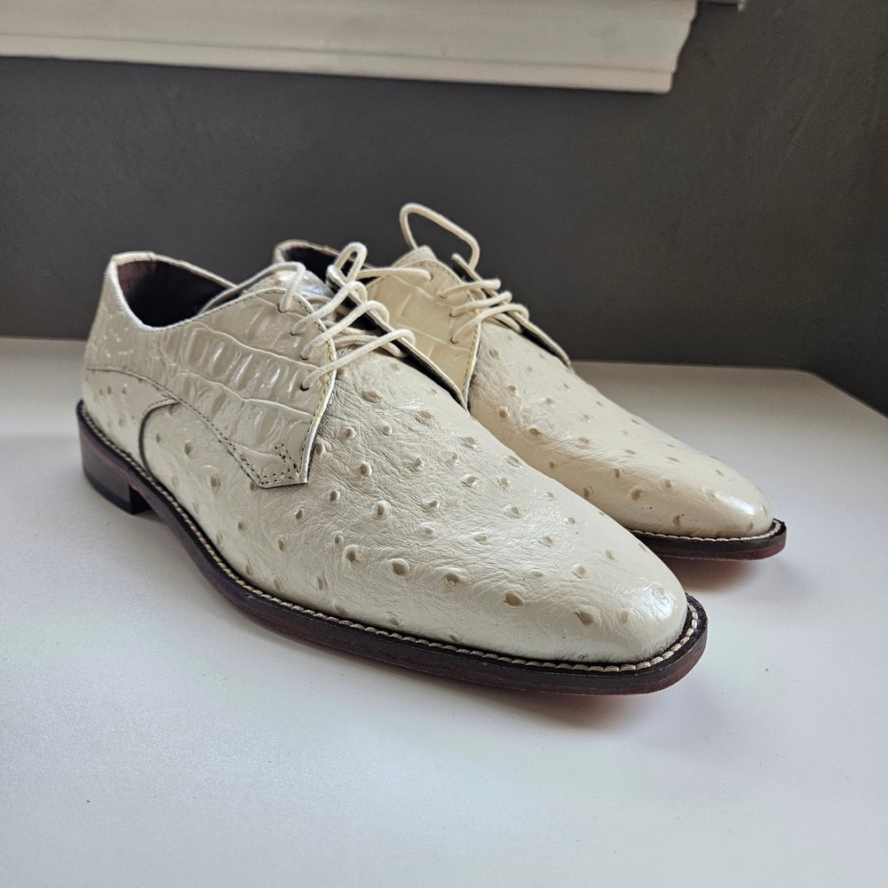 Stacy Adams Russo Ivory Mens 7 M Ostrich Crocodile Derby Dress Shoes Church